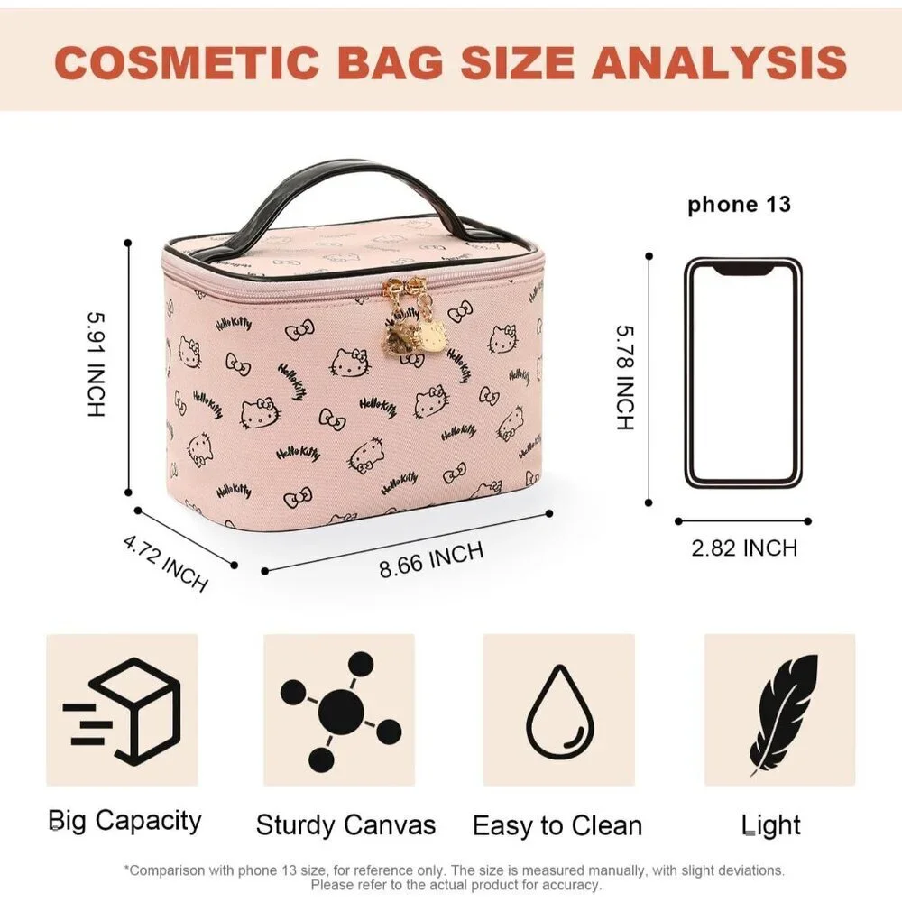 Large Cotton Travel Cosmetic Bag Organizer with Brush Holder for Women